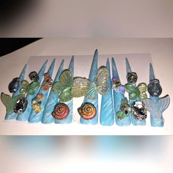 Hand crafted custom luminous 10pc XL stiletto acrylic press on nails sz medium - Picture 6 of 11